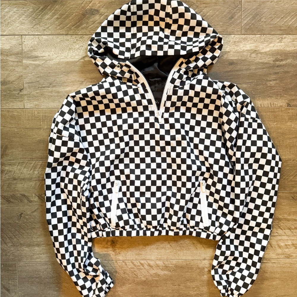 Justify Girls Checkerboard Hooded Windbreaker Jacket Size M